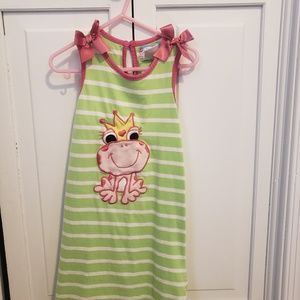 Girls green and pink frog dress